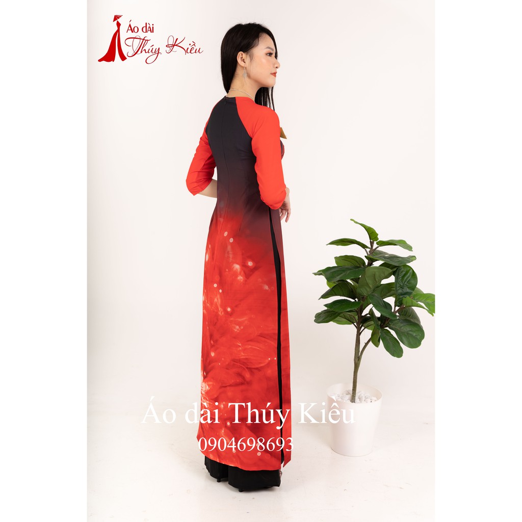 Áo dài truyền thống thiết kế may sẵn tết cách tân nữ nền đỏ K52 Thúy Kiều mềm mại co giãn áo dài giá rẻ