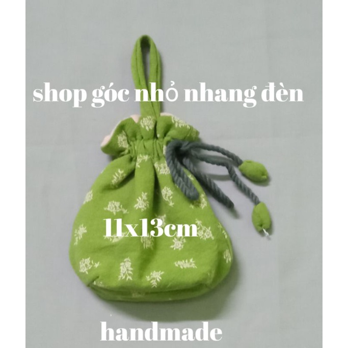 túi rút mini vải thô cotton handmade đựng máy nghe nhạc, nghe pháp, củ sạc điện thoại, tai nghe, đồ trang sức,....