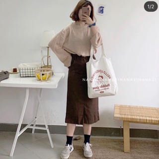 Chân váy xuông chữ A midi xẻ tà ulzzang