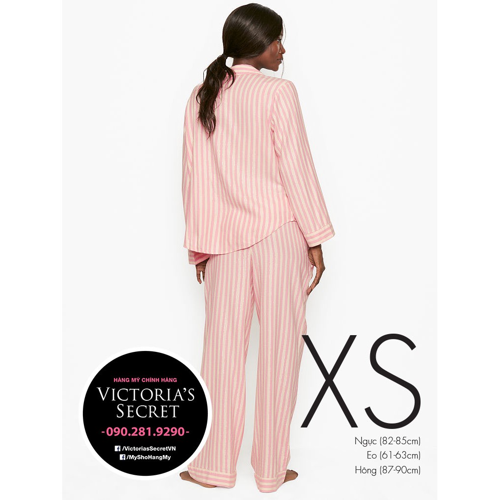 - Bộ đồ ngủ dài, sọc hồng cam  dài 29 inch, Pink Strip, Hàng nhập Victoria's Secret USA