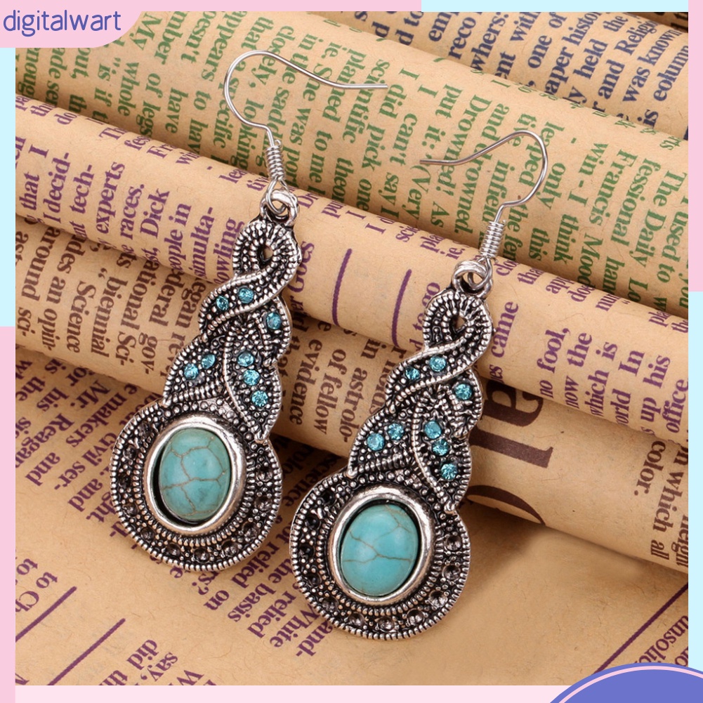 Đôi bông tai đính đá ngọc lam kiểu dáng vintage cho nữ