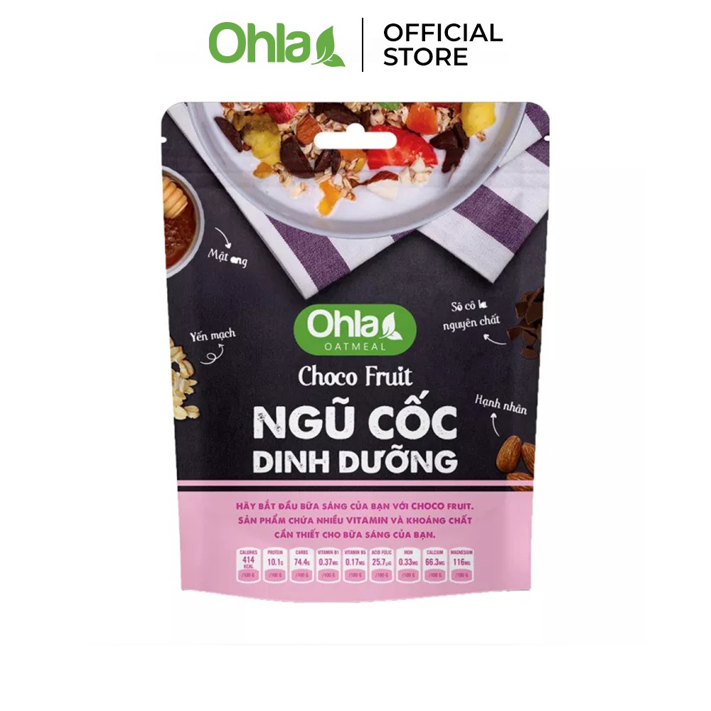 Ngũ Cốc Dinh Dưỡng Choco Fruit trái cây sấy dẻo ăn vặt socola, yến mạch, hạnh nhân 180gr