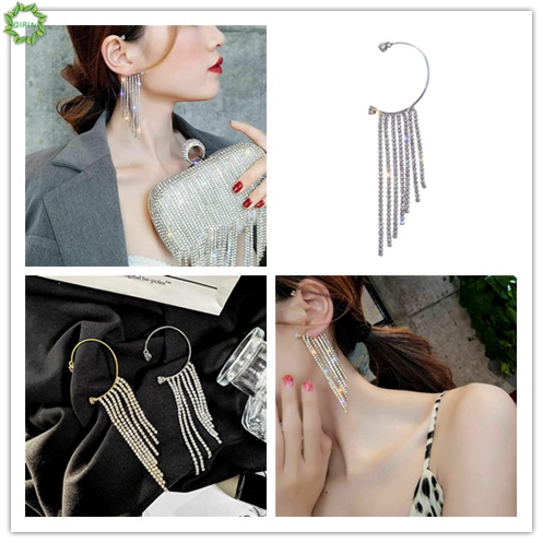 Khuyên kẹp vành tai tua rua đính kim cương lấp lánh không xỏ lỗ