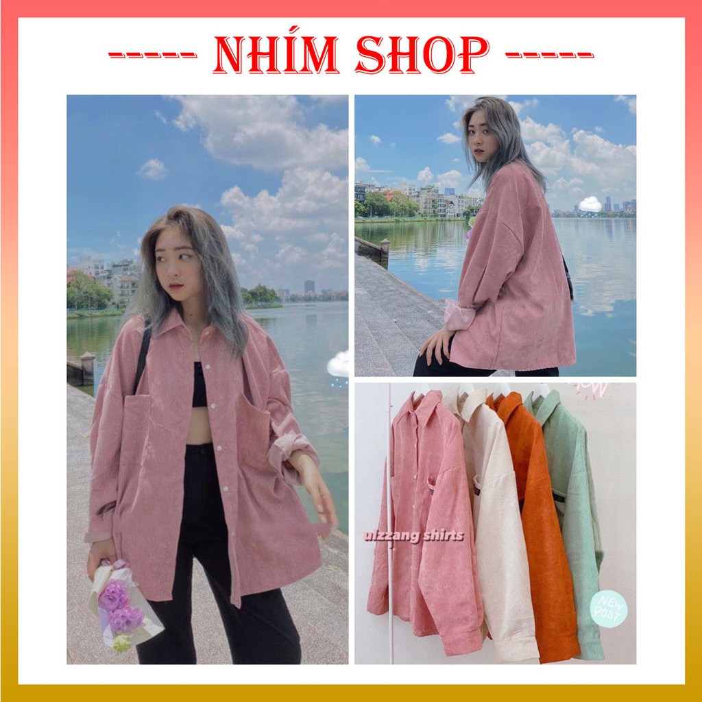 Áo khoác nhung tăm, áo sơ mi ulzzang nữ dáng rộng - NhimShop SM01