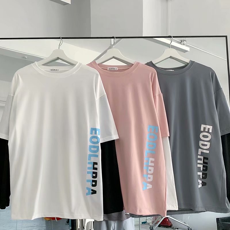 áo thun dành cho cặp đôi Nam Tay Dài Giả Hai Lớp Phong Cách Hip Hop Năng Động | BigBuy360 - bigbuy360.vn