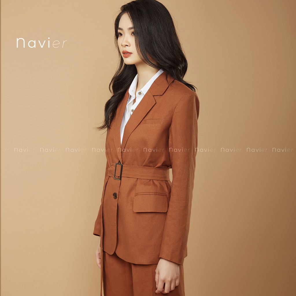 ÁO BLAZER NỮ HÀN QUỐC 2 LỚP DÁNG DÀI KÈM ĐAI NHIỀU MÀU - ÁO VEST NỮ CÔNG SỞ CAO CẤP LINEN VÉT B01 NAVIER | BigBuy360 - bigbuy360.vn