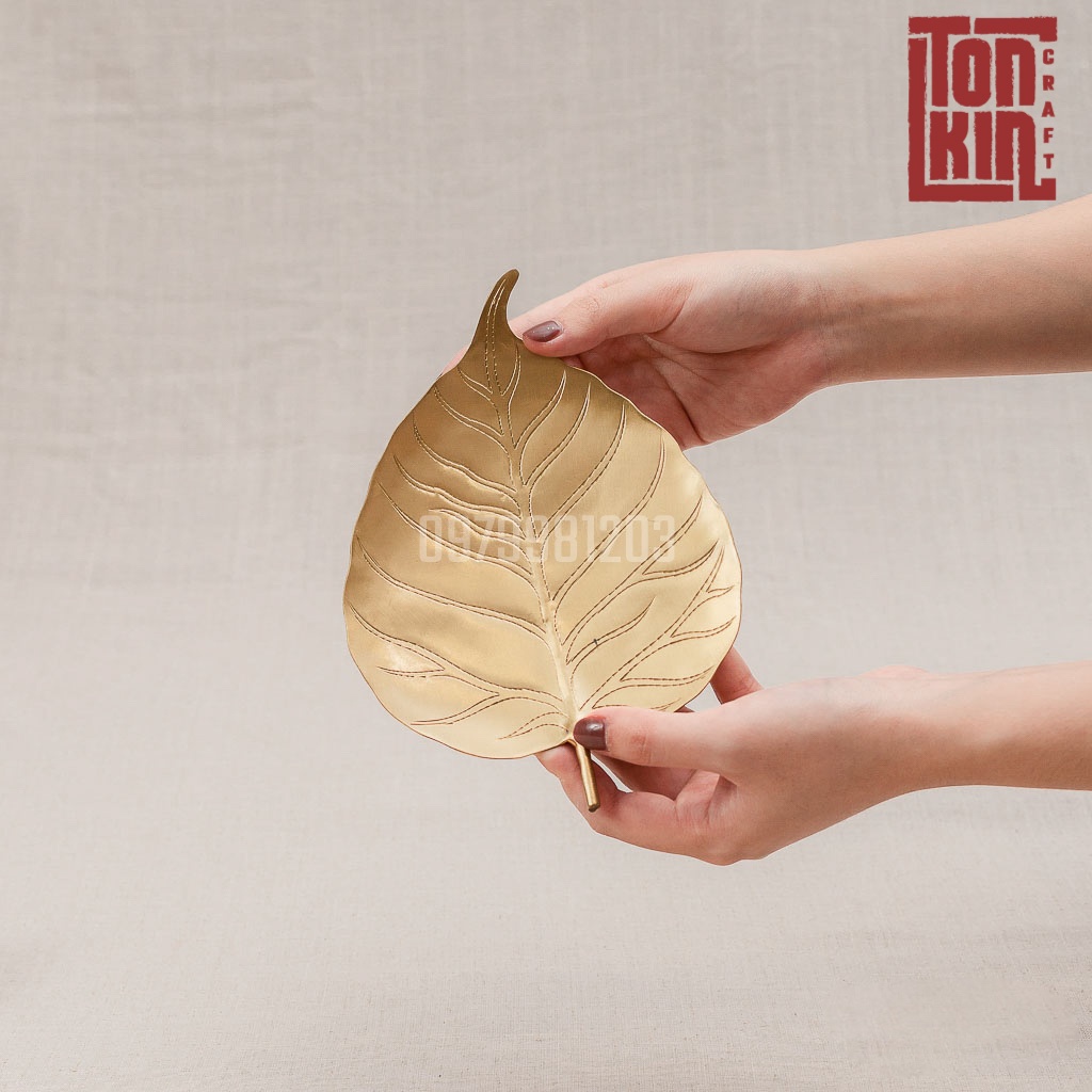 Bộ đĩa, khay lá bồ đề bằng đồng, đĩa đồng, đĩa đựng trầu, hoa quả, bánh kẹo, khay đồng