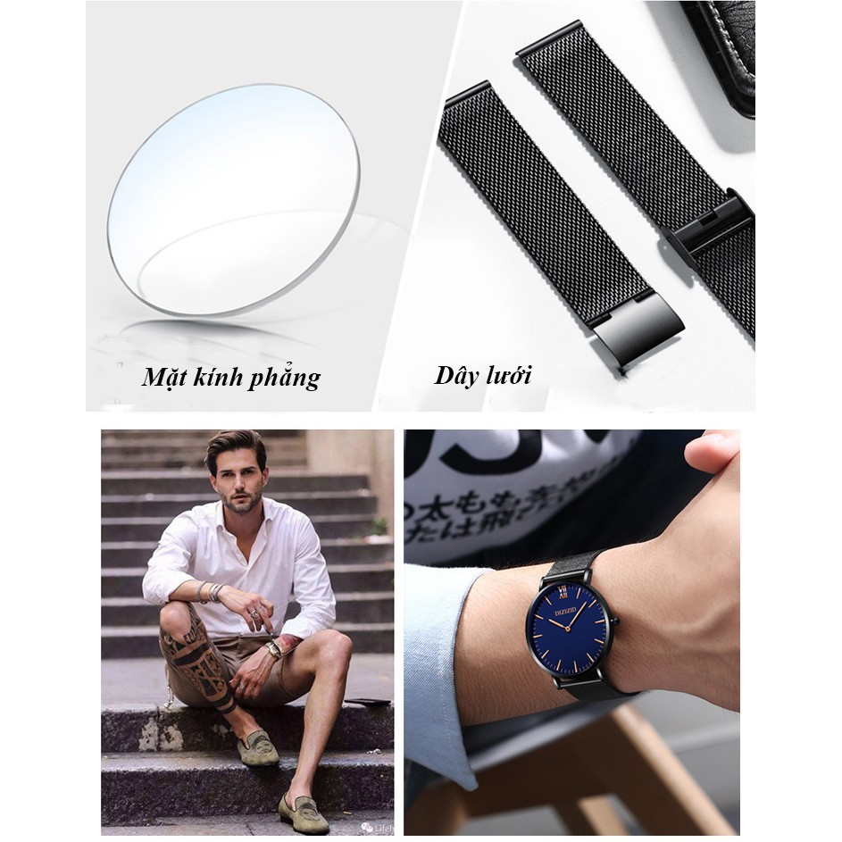 Đồng hồ nam DIZIZID máy Miyota Nhật dây lưới thép không gỉ chạy 2 kim