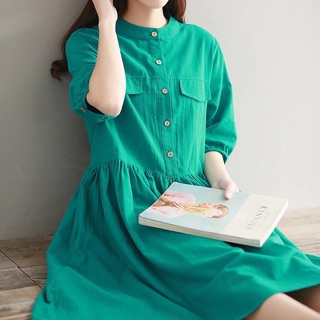 Đầm xanh lá tay nơ
