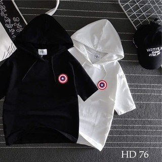 Áo thun HOODIE UNISEX TAY LỠ CÓ NÓN logo Captain American NAM NỮ
