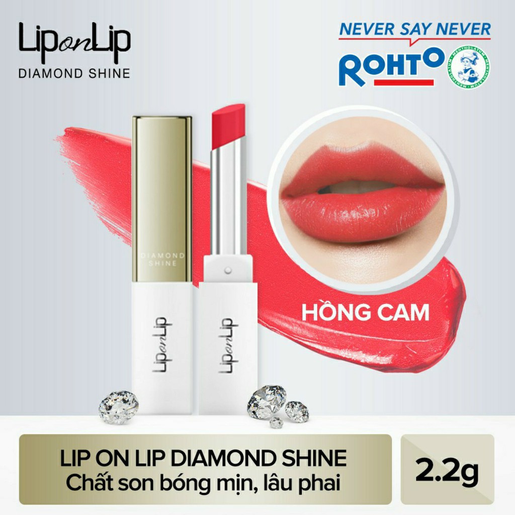 Son trang điểm dưỡng ẩm tối ưu Lip on Lip Diamond Shine 2,2g [Hồng Cam] - Tặng 1 son mẫu cam đào 0.5g