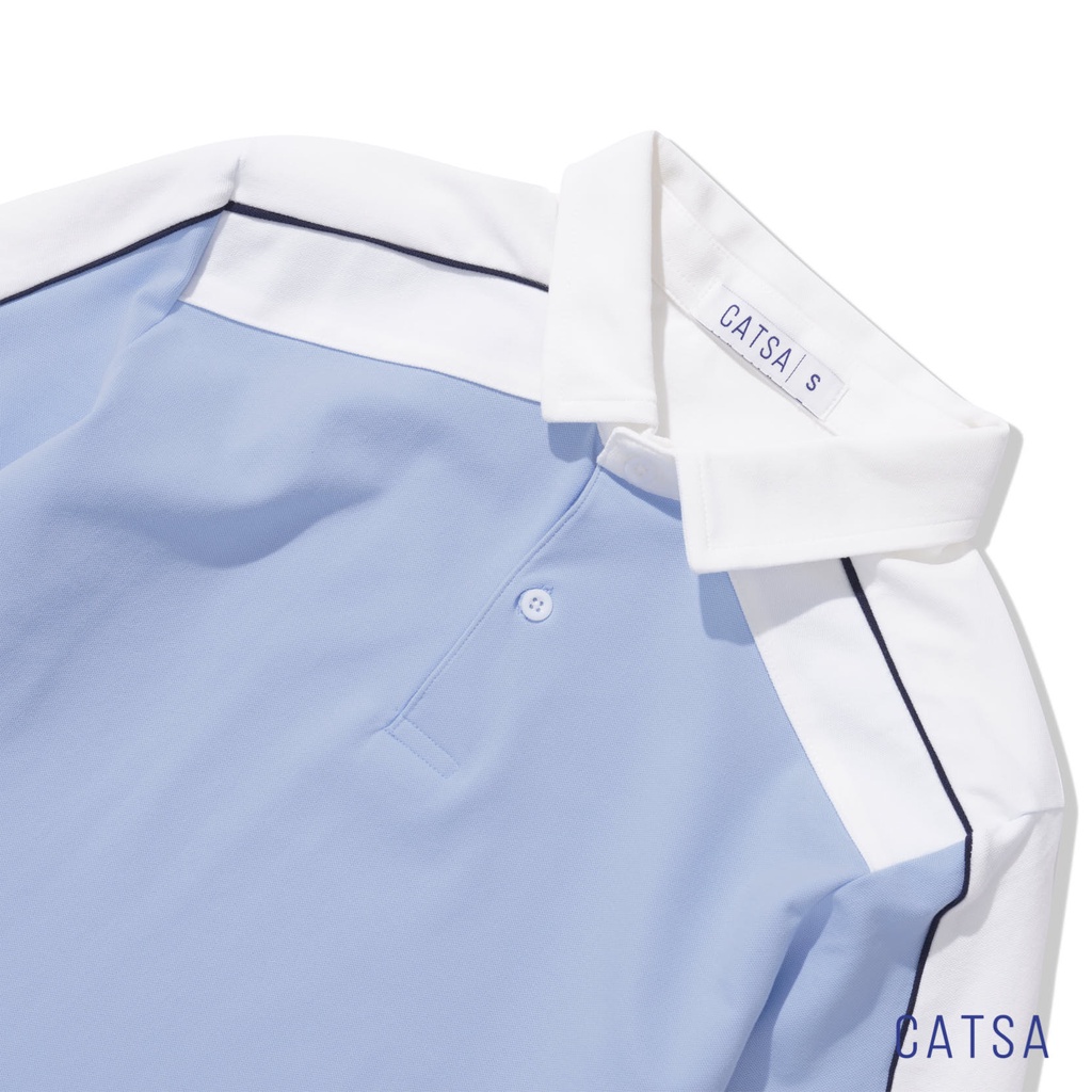 Áo Polo nam xanh biển phối trắng thun Cotton cao cấp, chuẩn form thoải mái CATSA ATP225