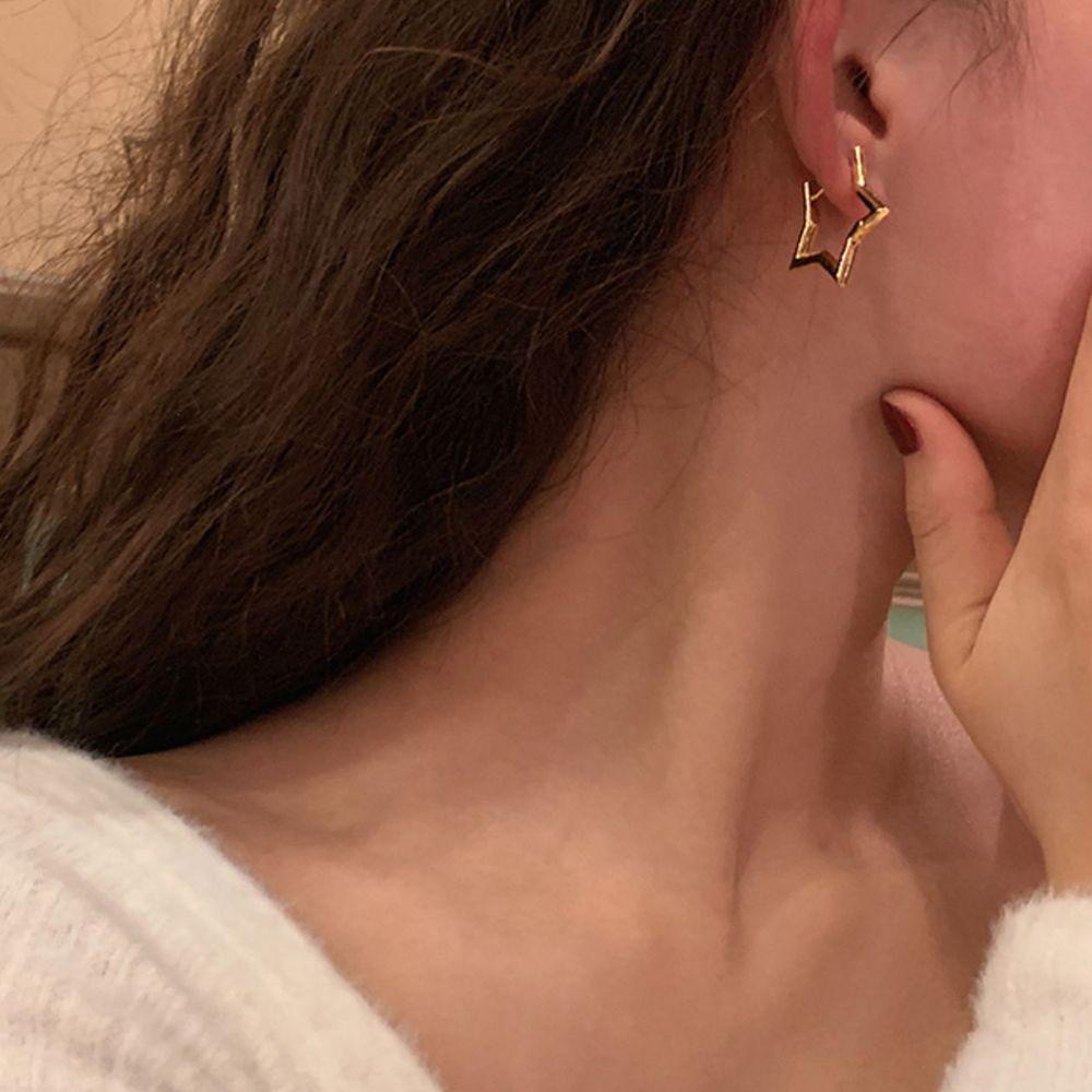 Khuyên Tai Thiết Kế Đơn Giản Độc Đáo Cho Nữ|Nhẫn Kim Loại Hình Ngôi Sao Sang Trọng