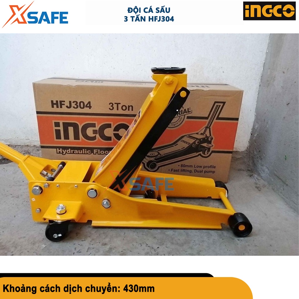 Con đội cá sấu 3 tấn INGCO HFJ304 nâng nhanh, nâng kép, chiều cao nâng tối thiểu 85mm, tối đa 515mm - chính hãng