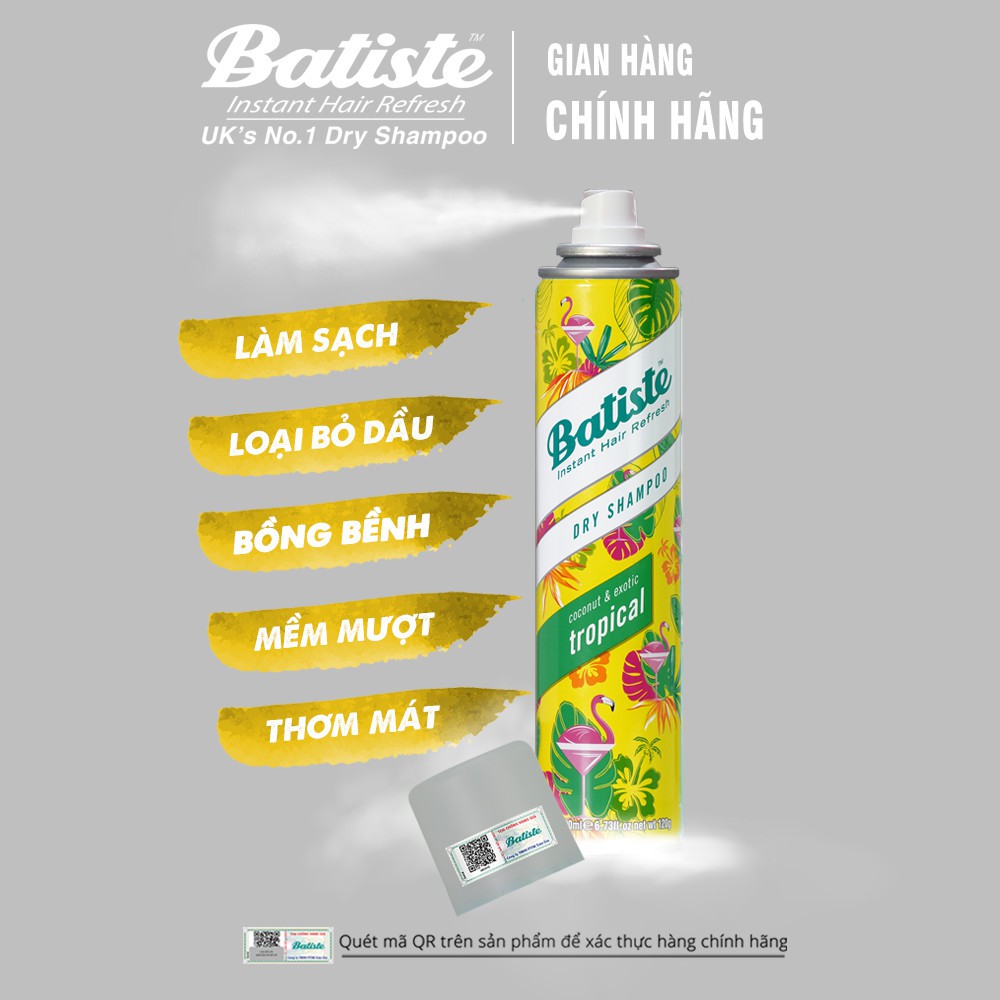 Dầu gội khô Batiste dry shampoo 200ml TẶNG mặt nạ Sexylook (Nhập khẩu) | BigBuy360 - bigbuy360.vn