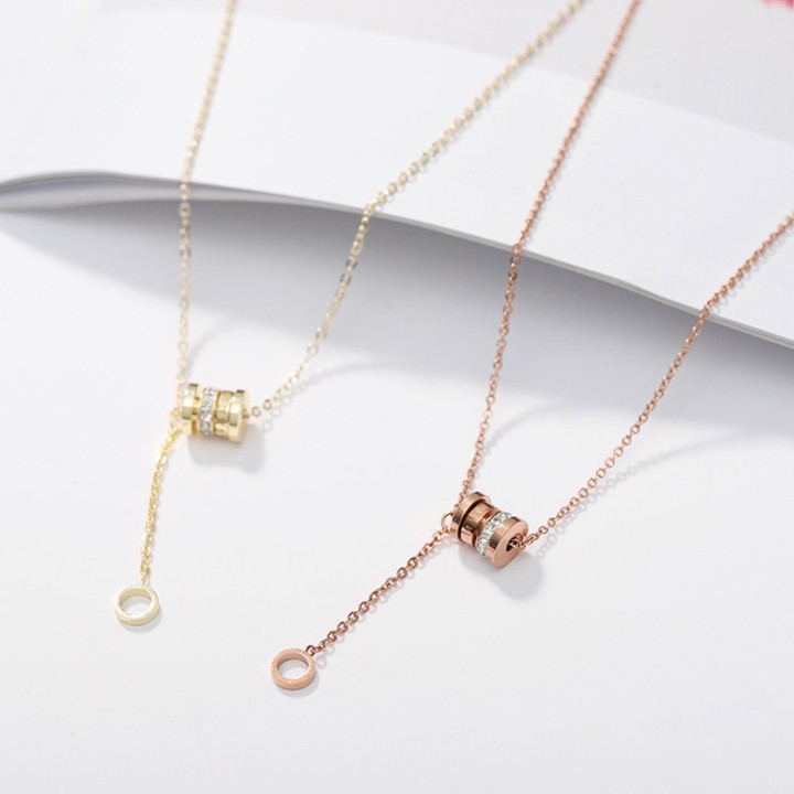 dây chuyền nữ titan ống số la mã rớt vòng tròn siêu đẹp, bền màu, chuẩn thời trang