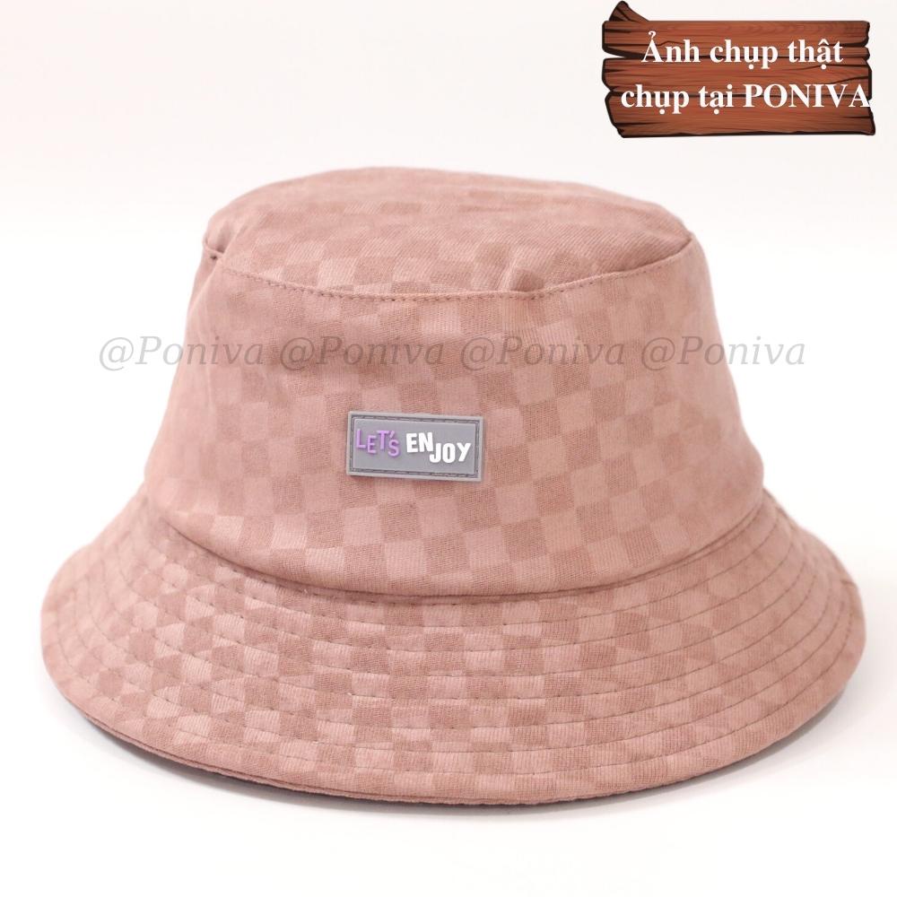 Mũ bucket ❤️ Nón tai bèo vành cụp  phối tem cao su Let'enjoy chất nhung caro Ulzzang Thời trang PONIVA siêu hot