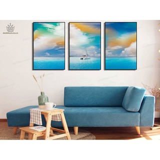 Tranh Treo Tường - Tranh Canvas 3 Bức Phong Cảnh Biển - Tranh Thuyền và Biển
