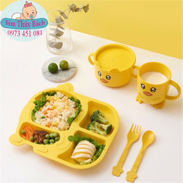 Khay ăn dặm hình vịt vàng ngộ nghĩnh chất liệu lúa mạch cao cấp, an toàn cho bé