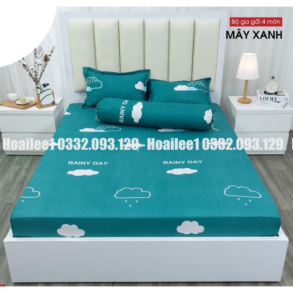 [4 món] Bộ ga gối cottong poly bò sữa trắng ga trải giường bò sữa đủ kích thước m6 m8 2m