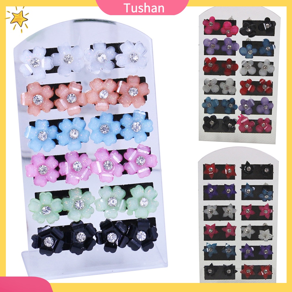 12 đôi bông tai hoa đính đá nữ tính