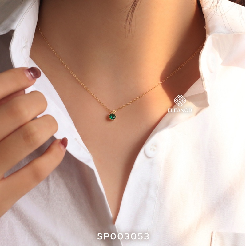 Dây chuyền nữ Eleanor Accessories mạ vàng 14K mặt tròn nhỏ đính đá xanh phụ kiện trang sức xinh xắn