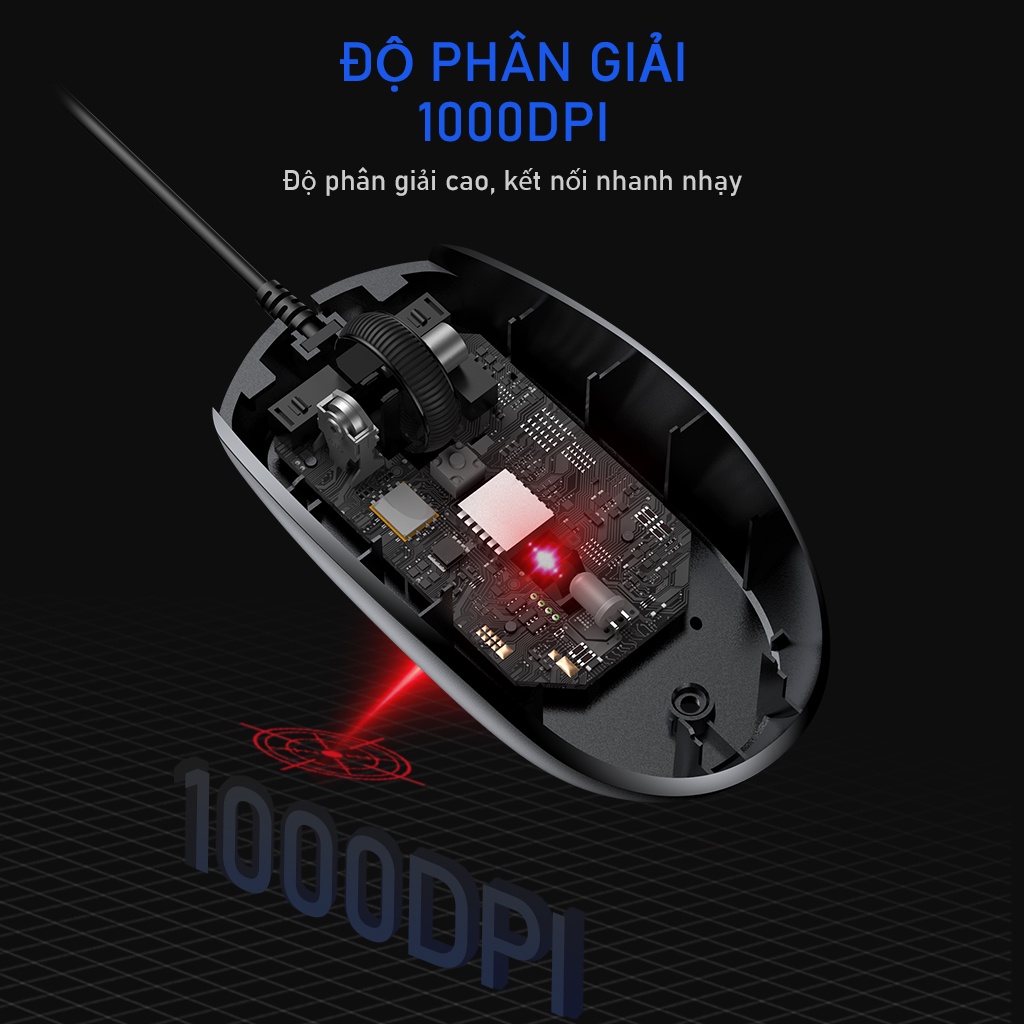 Chuột Quang Có Dây ROBOT M120 Độ Phân Giải 1000 DPI Dùng Trong Văn Phòng - Bảo Hành 12 Tháng