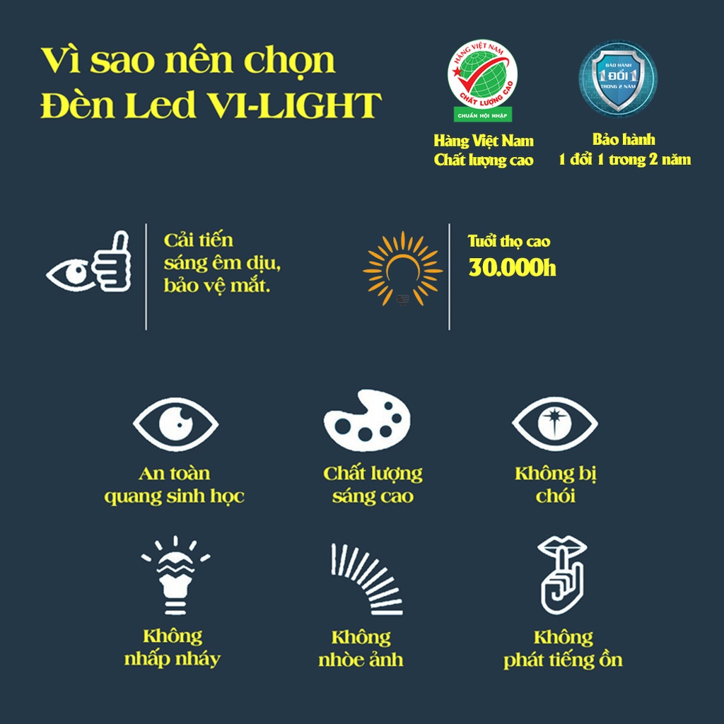 Bóng đèn Led Bulb 40W thân nhôm VI-LIGHT VLEBL40AL1 công suất lớn, sáng trắng 6500K