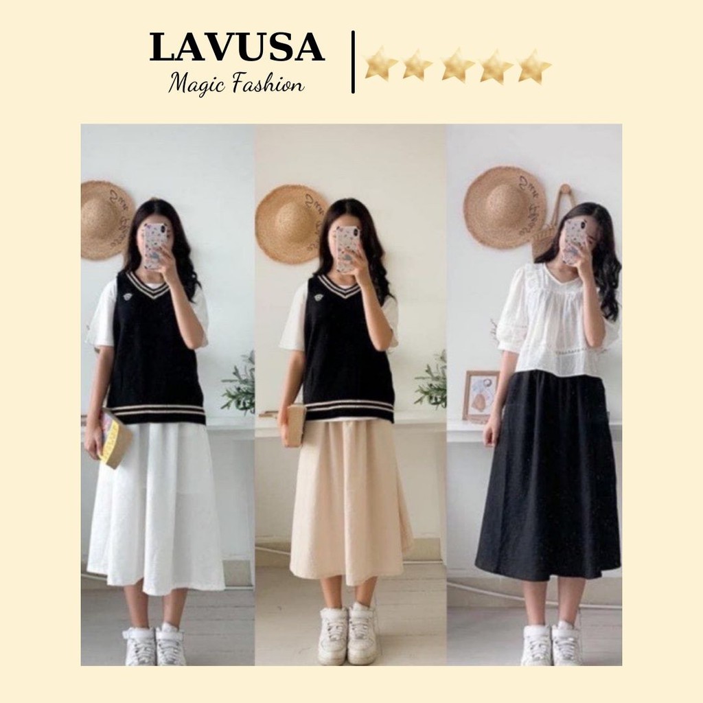 Chân Váy Dài Đũi Chữ A 3 Màu Trắng, Đen, Be Siêu Đẹp Lavusa