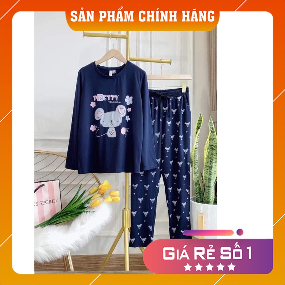 đồ bộ nữ mặc nhà dài tay chất liệu cotton in hình chú chuột nhẹ nhàng thanh lịch mặc thu đông dành cho nữ đủ size