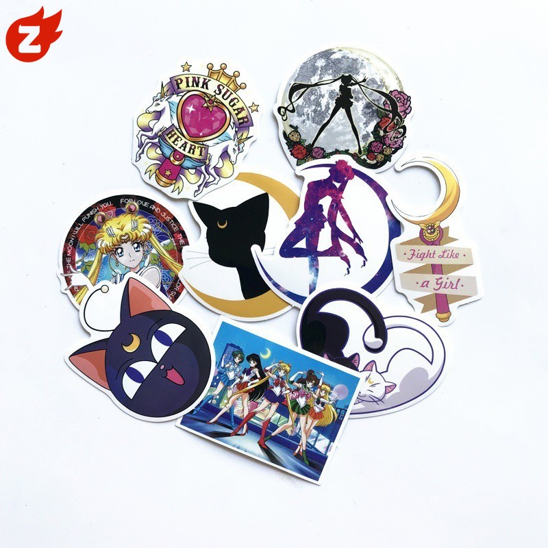 SAILOR MOON Bộ 9 Hình Dán Trang Trí Chống Thấm Nước Hình Thủy Thủ Mặt Trăng