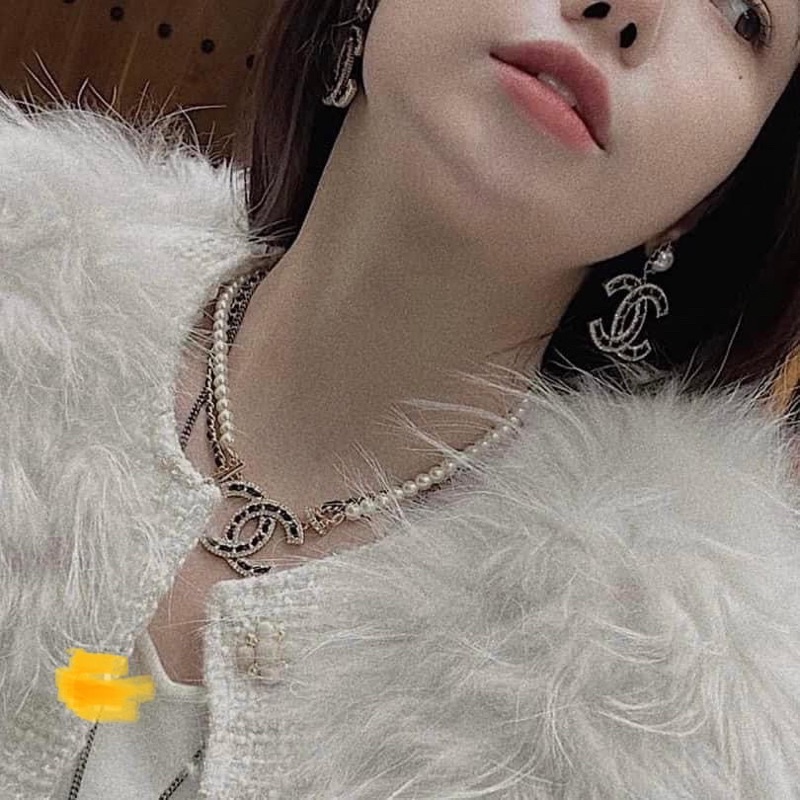 Dây chuyền chanel kép kết hợp chuỗi mắc xích da