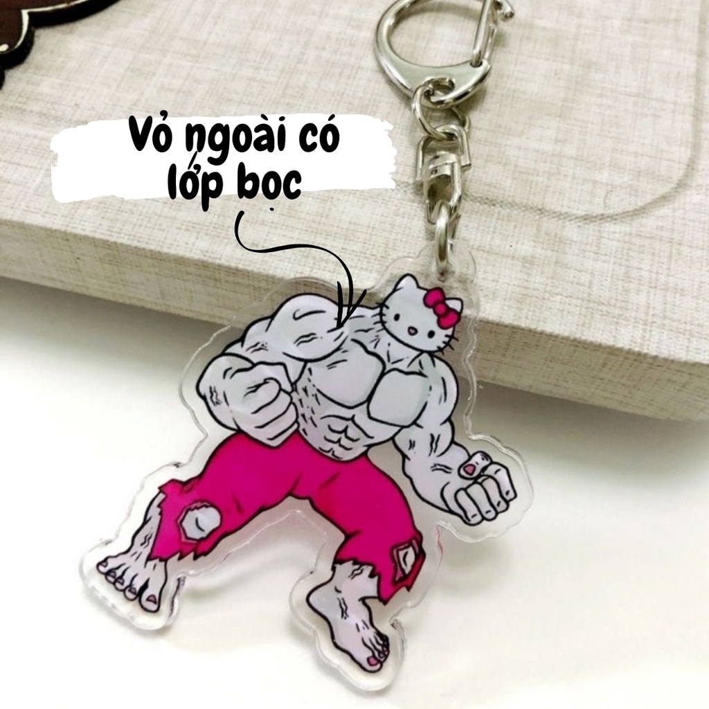 Móc khoá hello kitty cơ bắp đô vật dễ thương, móc khóa kitty lực điền cặp đôi treo xe máy.