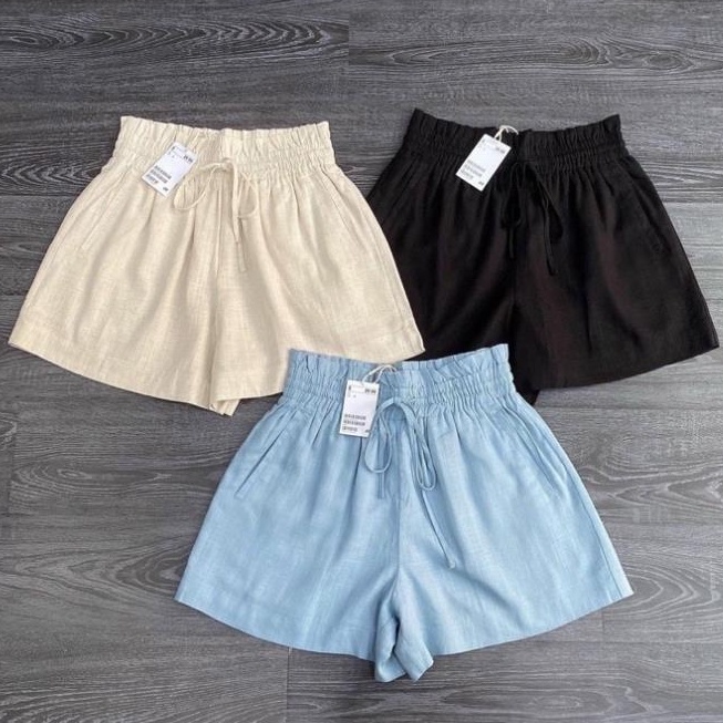Quần đùi nữ ống rộng bigsize cạp cao chất vải đũi mềm mặc ở nhà thể thao - Quần short nữ lưng cao mặc đi ngủ đi chơi gym