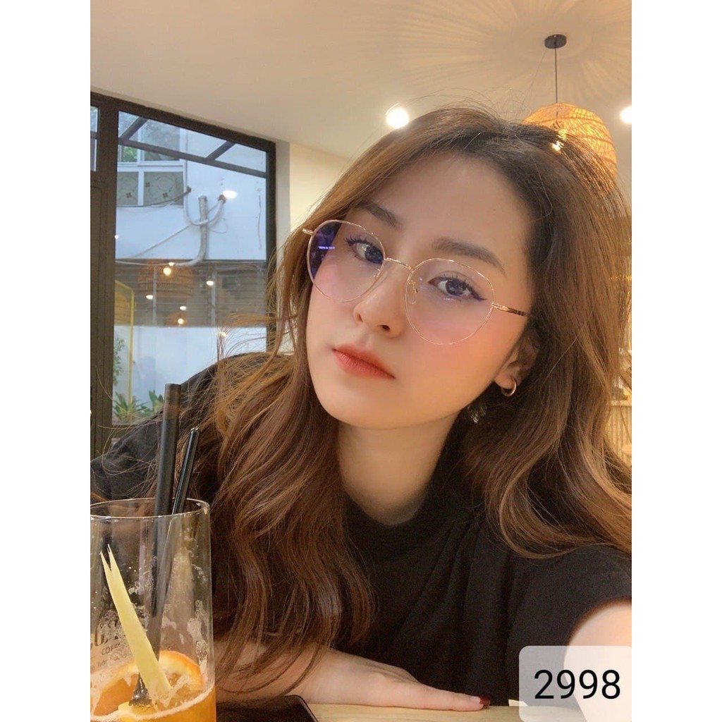 [LẮP CẬN] Kính Cận Có Độ Hàn Quốc Cho Nữ, Gọng Kính Tròn Kim Loại Chống Ánh Sáng Xanh - Tặng Khăn Nano | BigBuy360 - bigbuy360.vn