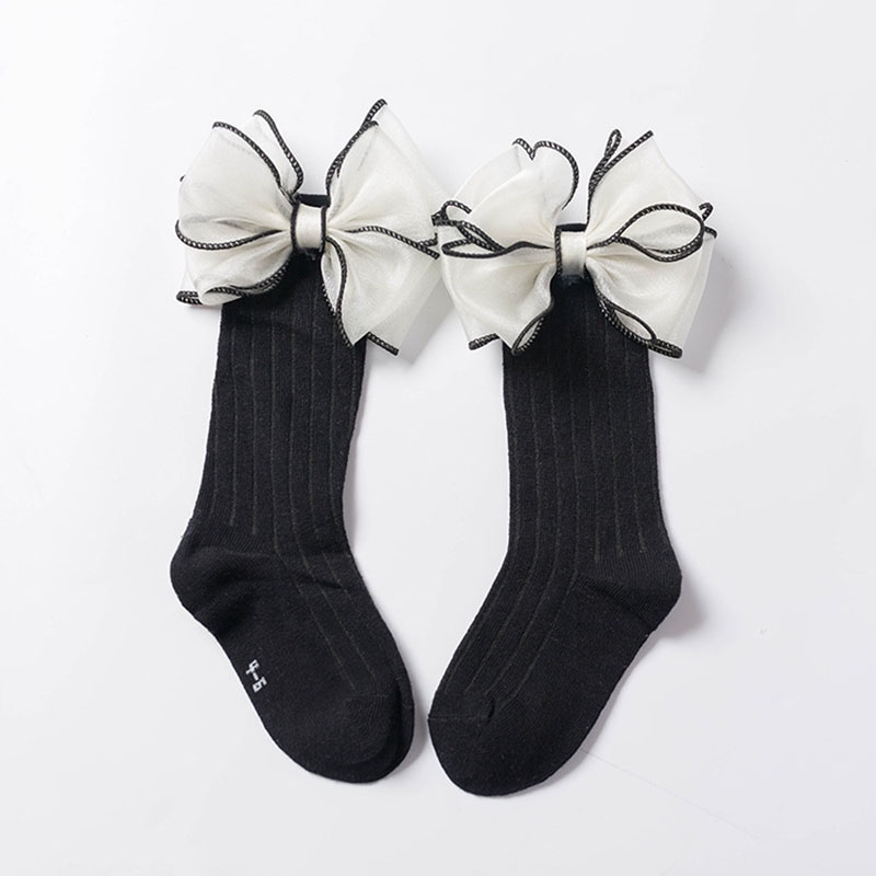 Đôi vớ cotton mềm ấm dài đến đầu gối thắt nơ đáng yêu cho bé gái