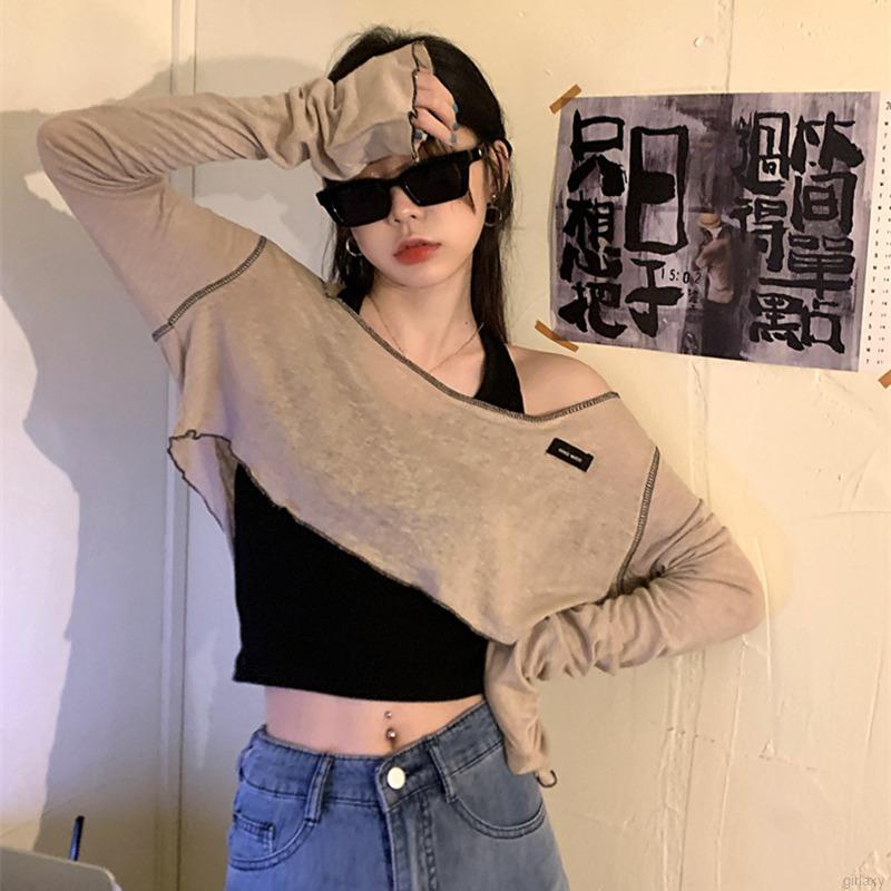 Áo thun croptop tay dài che nắng phong cách Hàn Quốc thời trang cá tính dành cho nữ