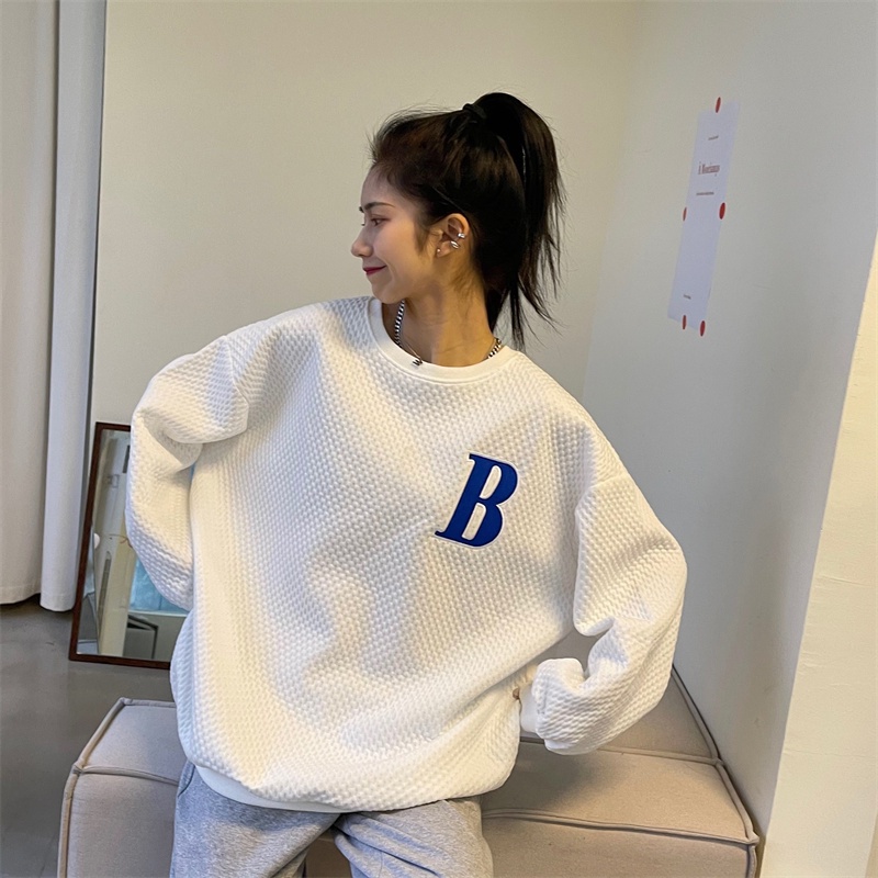 【ZHELIHANGFEI】Áo Thun Tay Dài Cổ Tròn Form Rộng Họa Tiết Kẻ Sọc Hợp Thời Trang