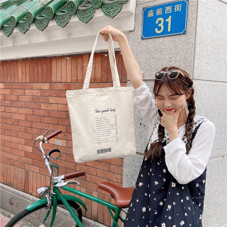 Túi tote vải đi học giá rẻ có khoá kéo phong cách hàn quốc đeo chéo canvas LOTSTORE TX003