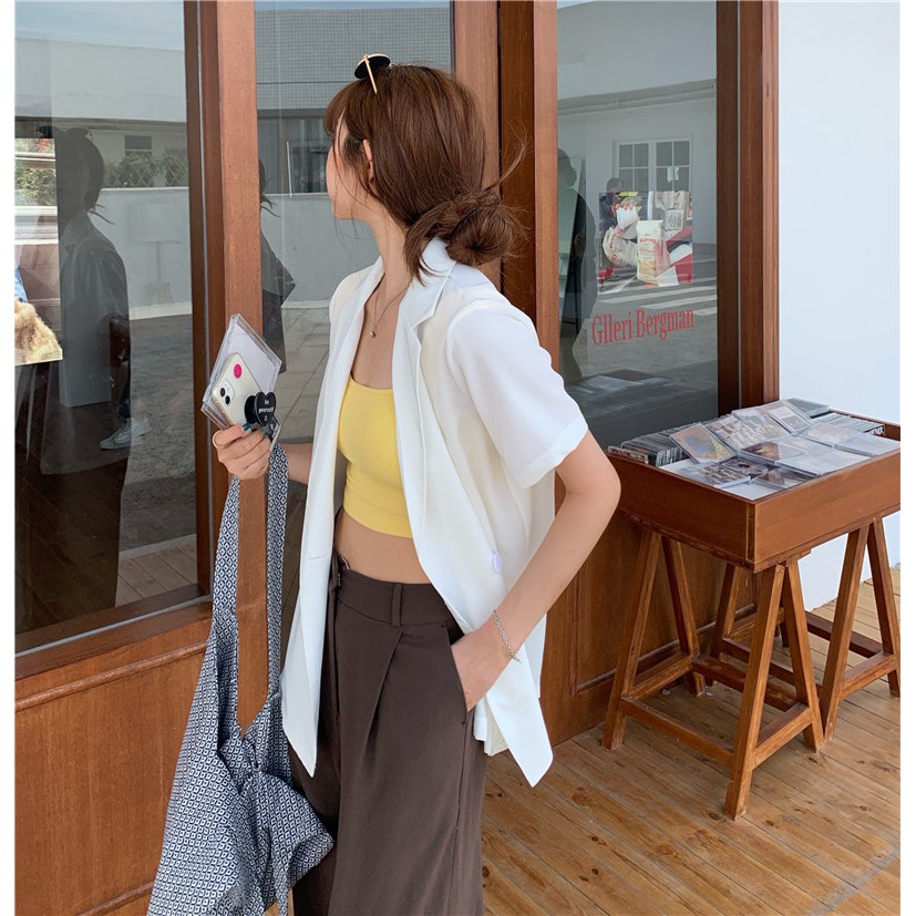 Áo Khoác Blazer Tay Ngắn Dáng Rộng Phong Cách Hàn Quốc | BigBuy360 - bigbuy360.vn