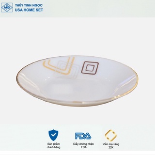 Đĩa tròn sâu viền vàng 22K họa tiết hoa vuông Thủy Tinh Ngọc USA Homeset cao cấp nhập khẩu chính hãng