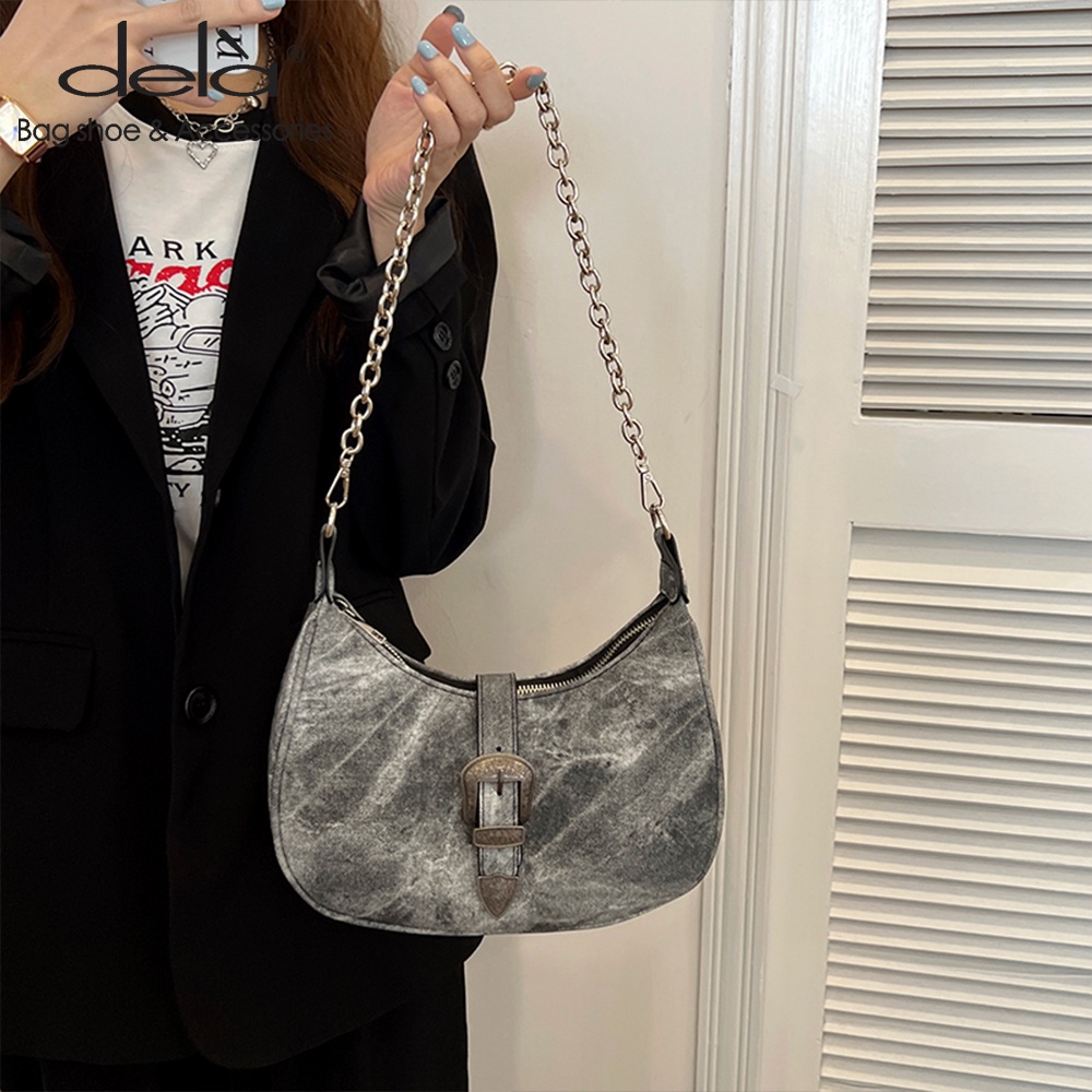 Dela Túi Xách Đeo Vai Giả Da Phối Dây Xích Đeo Cánh Tay Phong Cách Chất Lượng Cao Cho Nữ