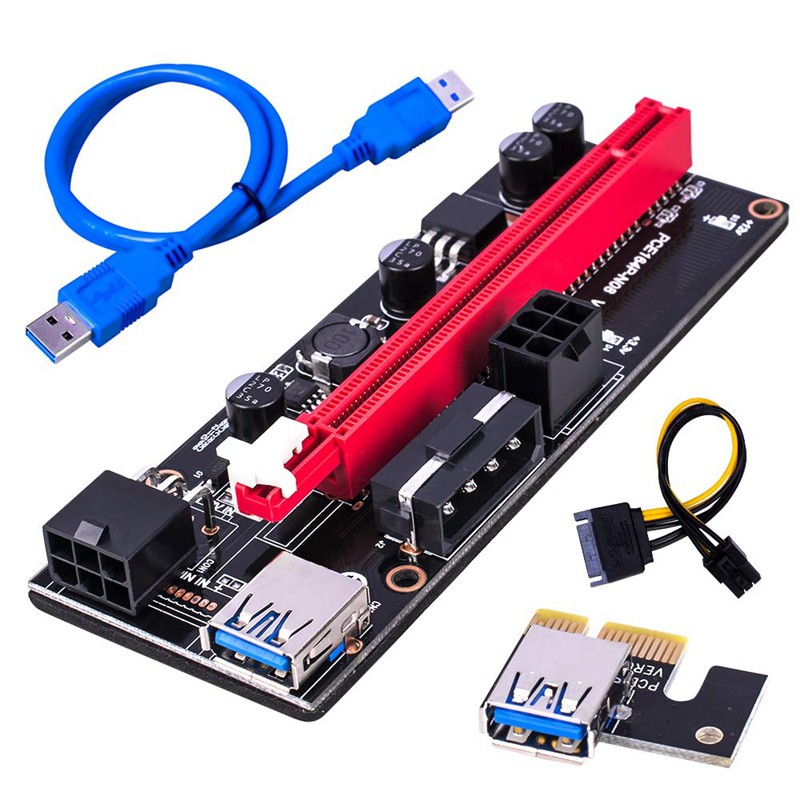 009S PCI-E Riser 1X to 16X USB PCI Express Riser Powered Adapter Card 60cm USB 3.0 Extension Cable for Bitcoin 6 Pcs