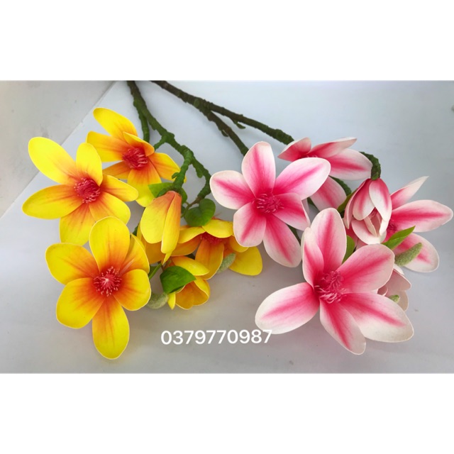 Hoa lụa - Cành hoa mộc lan cao su 6 bông