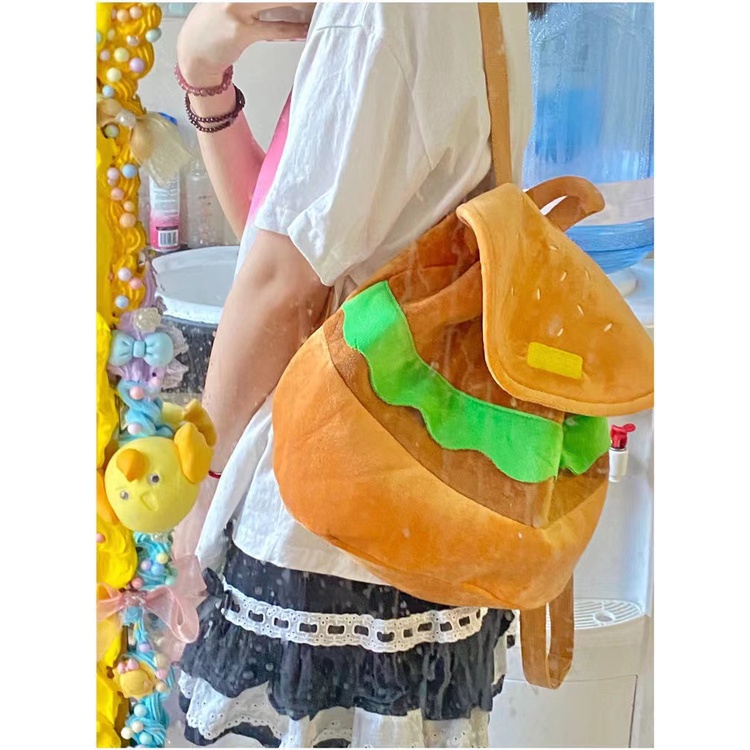 Ba Lô Đi Học Cỡ Lớn In Hoạt Hình Burger Kiểu Hàn Quốc Dễ Thương Cho Nữ