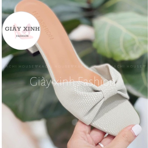 Dép nữ quai mảnh gót vuông da văn Mã S31