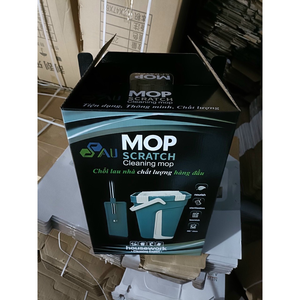 Bộ lau nhà thông minh  thùng 2 ngăn tự vắt, chổi lau nhà 360 độ linh hoạt lau sạch khô nhanh