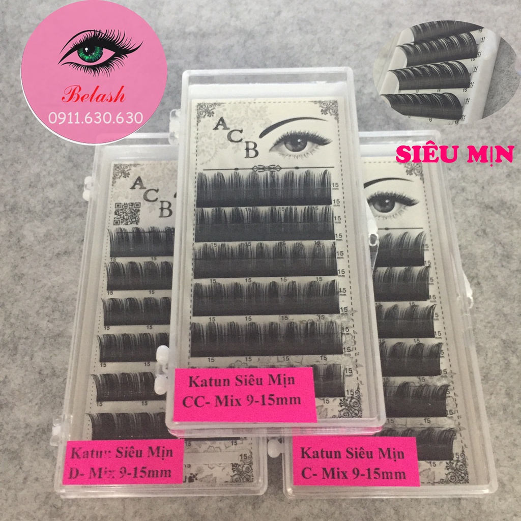 Mi katun siêu mịn -0.07 MIX 9-15 mm(100 khay/ Giá siêu sỉ + Free logo) Be Lash