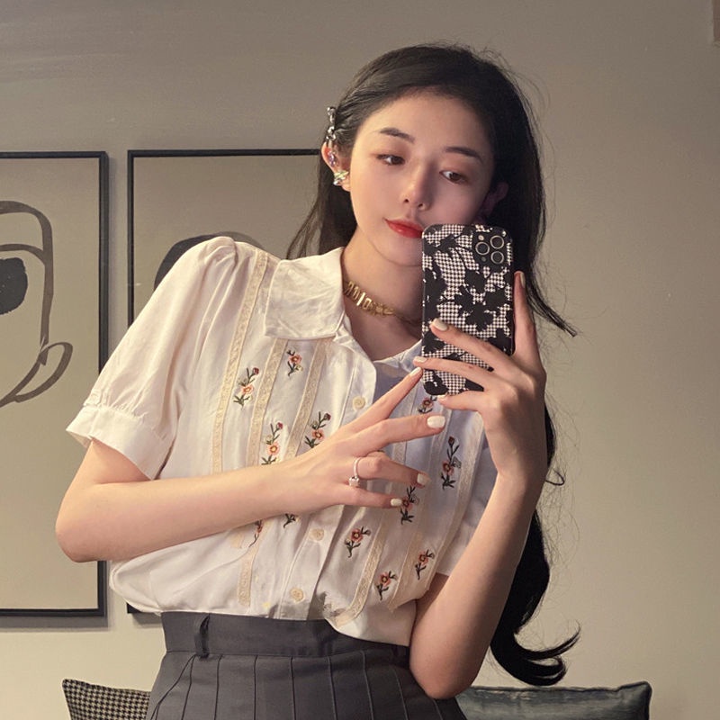 Áo sơ mi thêu hoa phong cách ulzzang hàn quốc dành cho nữ