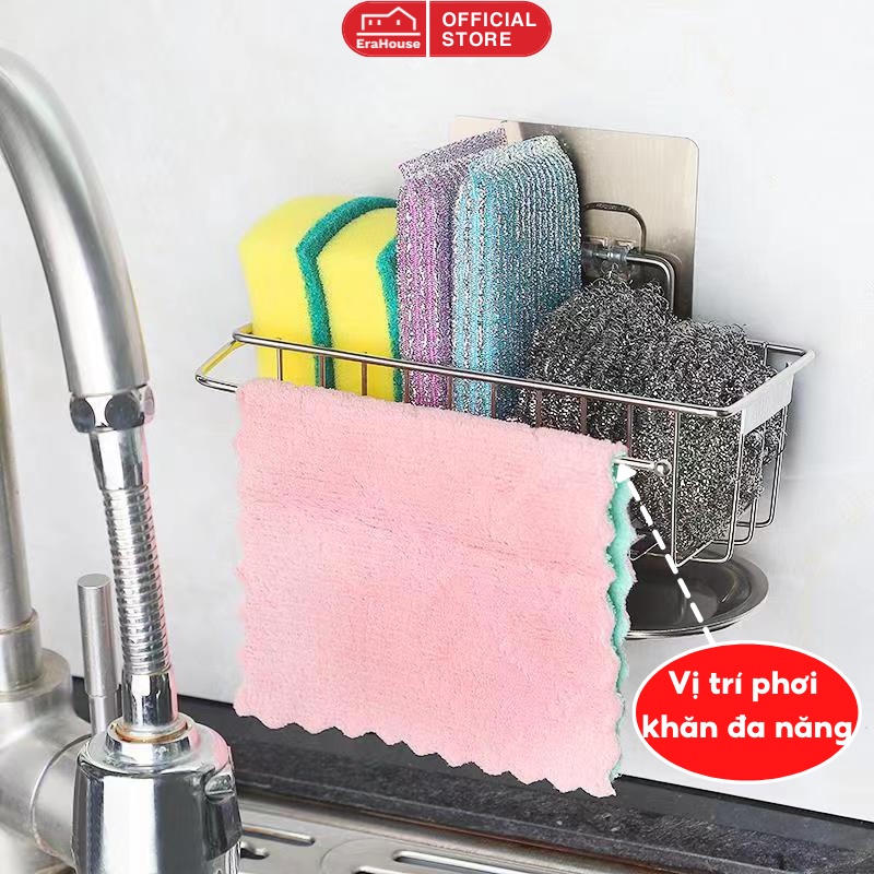 (CHUYỂN KHO GIÁ SỐC) Giá để giẻ rửa bát EraHouse dán tường có khay hứng nước tiện dụng, giá để giẻ rửa bát ERHI01